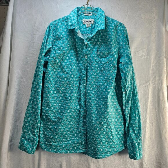 Ariat Women's Western Shirt Button Down Teal Real Long Sleeve Fitted XL Rodeo - Picture 1 of 15